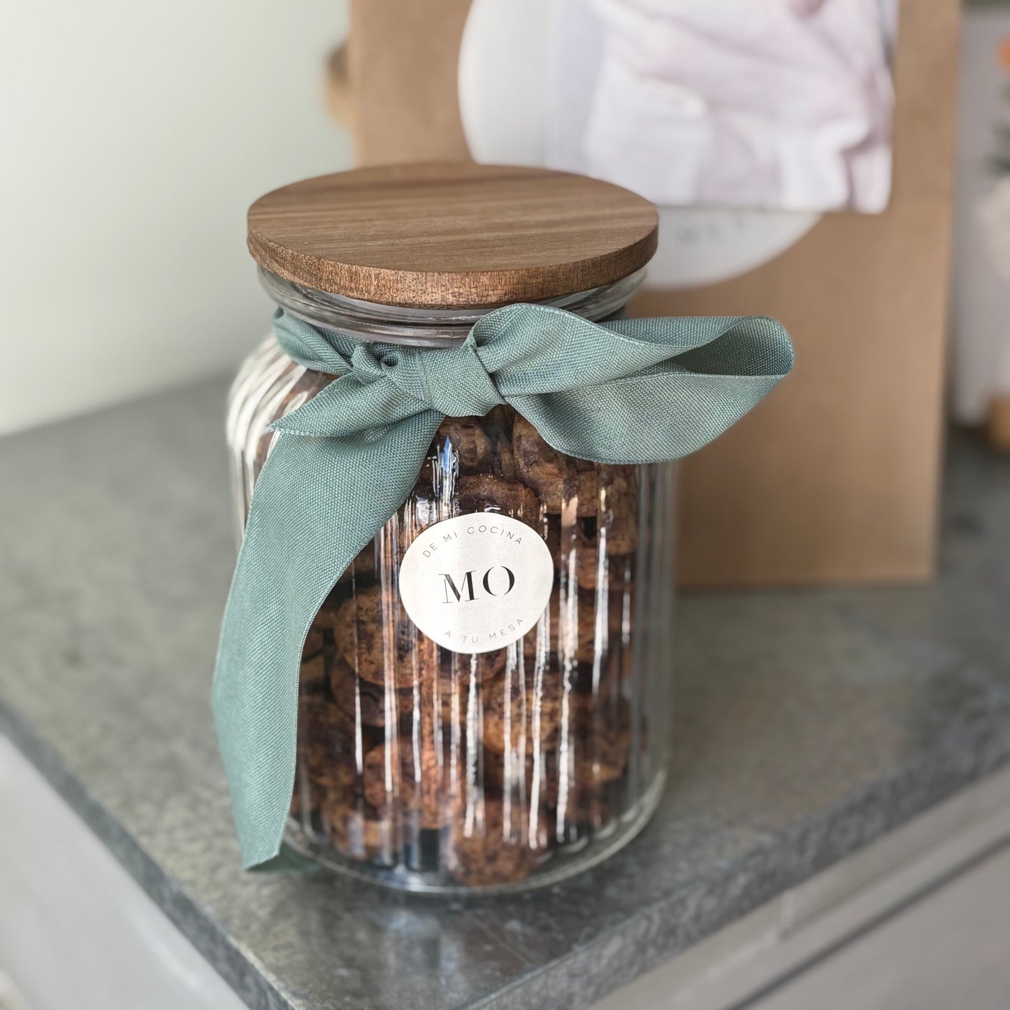 Tarro cookies cristal y madera